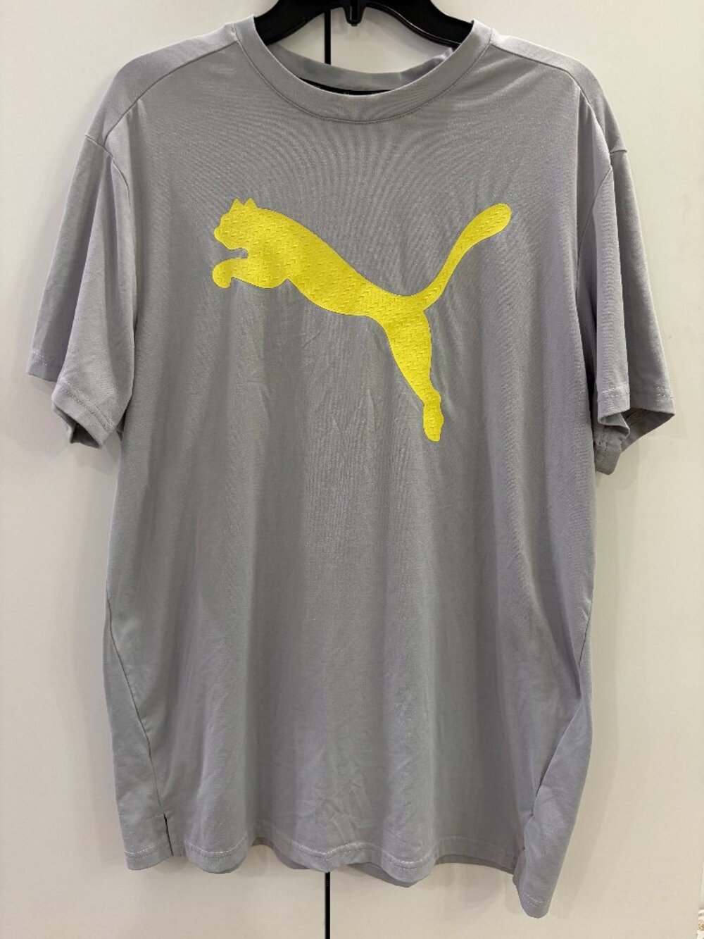 PUMA Logo Athletic Pullover T-Shirt Men Gray Short Sleeve Training Gym Sz L, EUC